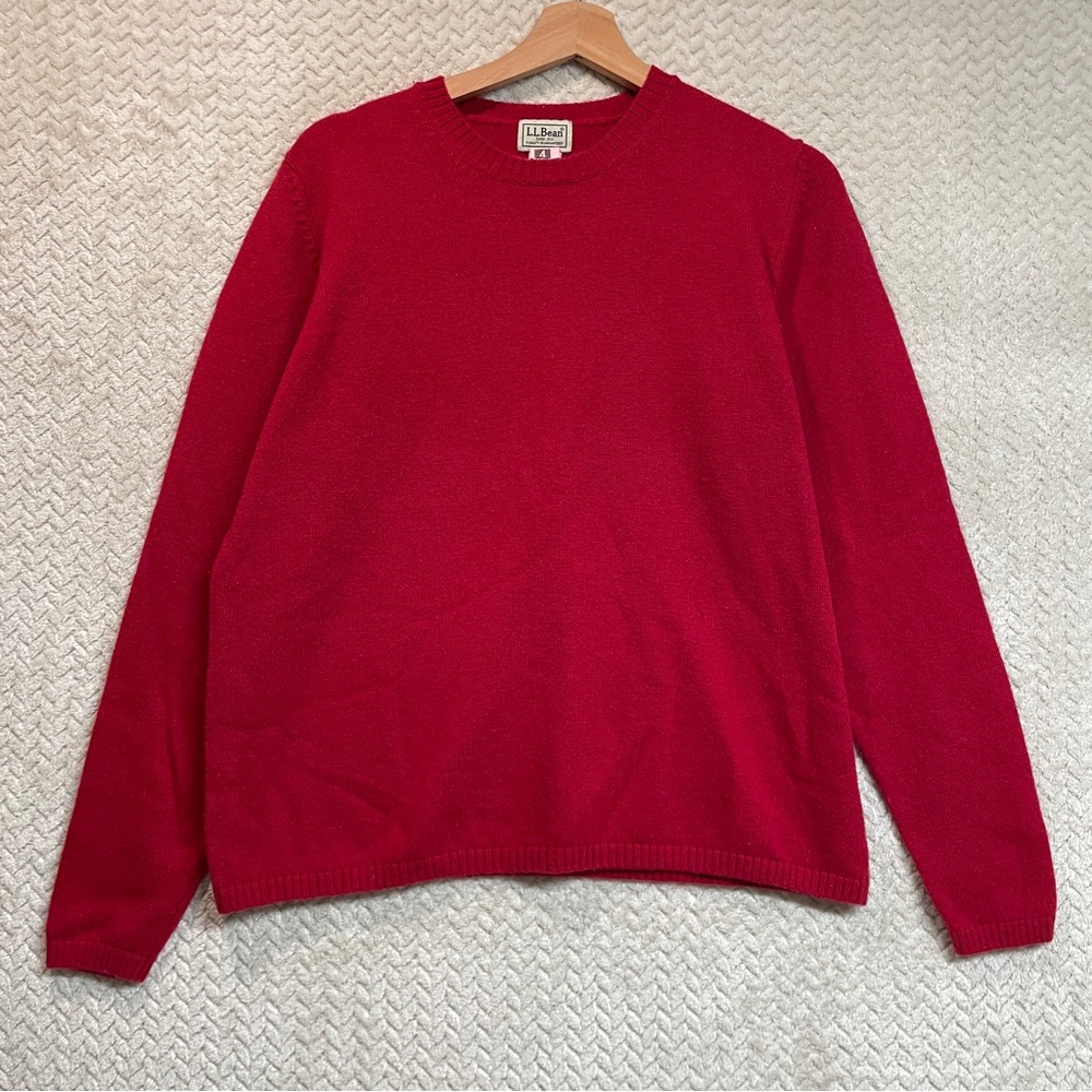 Vintage LL Bean Womens Large‎ Red Lambswool Classic Crewneck Knit Sweater Preppy